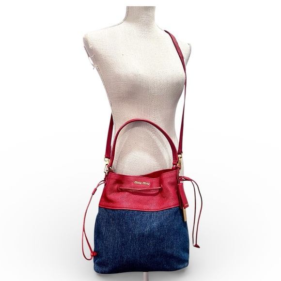 MIU MIU Denim And Leather Tote And Crossbody Bag - Picture 3 of 15